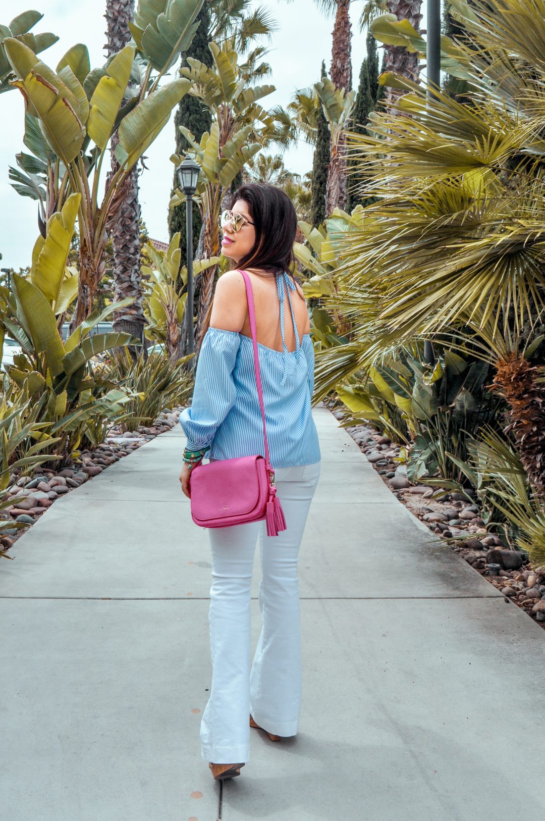 Vanessa Campos: REVOLVE - by the way. Suri Stripe Halter Top in Blue Stripe and Citizens of Humanity Fleetwood Flare Jeans. San Diego, California.